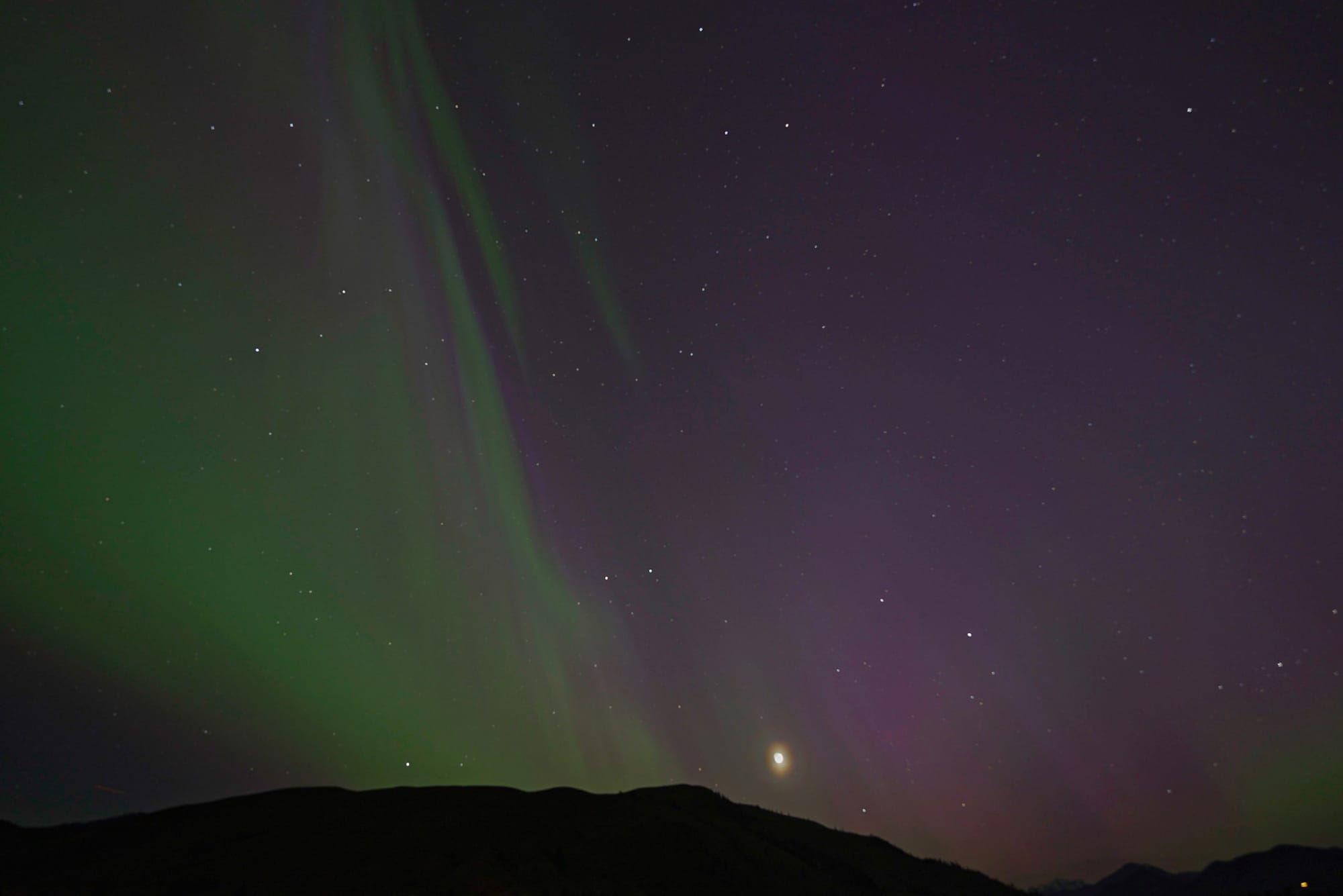 moon and northern lights